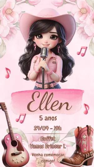 Convite Aniversário Cantora Country para Editar Online