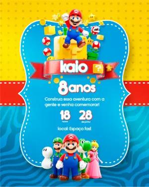 Convite de Aniversário Super Mario com Personagens para Editar