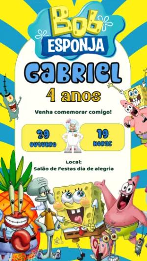 Convite Aniversário Bob Esponja e sua Turma para Editar Online