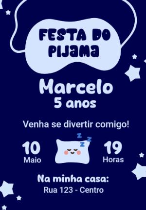 Convite Aniversário Festa do Pijama Fofo para Editar Online
