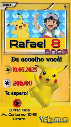 Convite Animado Aniversário Pokémon para Editar Online