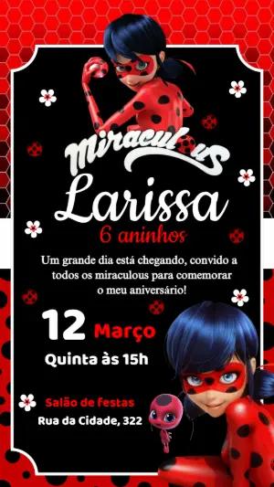 Convite de Aniversário Miraculous Ladybug para Editar Online