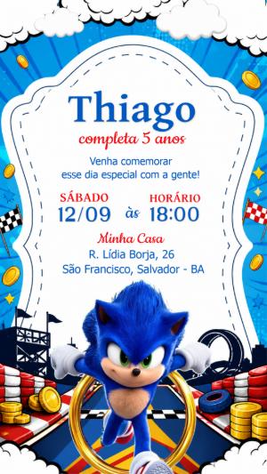 Convite de Aniversário Sonic para Editar