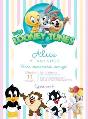 Convite Aniversário Baby Looney Tunes para Editar Online