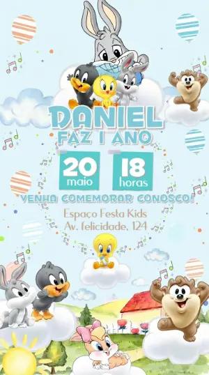 Convite de Aniversário Looney Tunes Baby Editável
