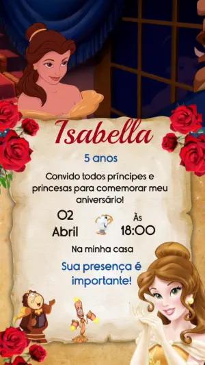 Convite Animado Aniversário A Bela e a Fera para Editar