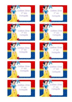 Etiqueta Escolar Branca de Neve Editável para Imprimir
