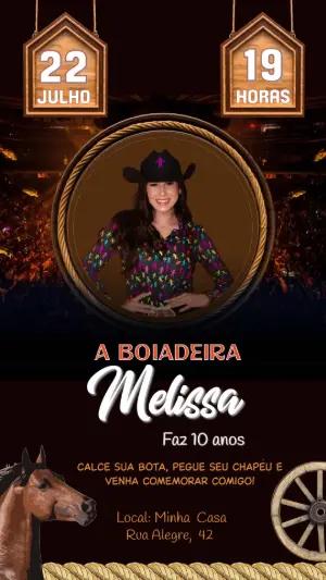 Convite de Aniversário Boiadeira Country para Editar Online