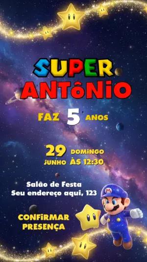 Convite de Aniversário Super Mario Galaxy Editável