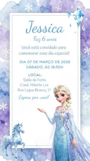 Convite de Aniversário Frozen Aquarela para Editar Online