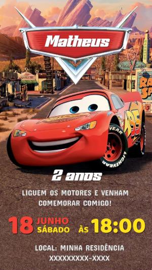 Convite de Aniversário Carros Disney para Editar Online