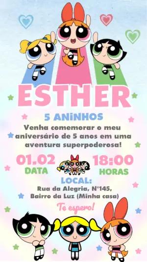 Convite Digital Meninas Superpoderosas para Editar Online