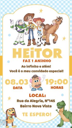 Convite de Aniversário Toy Story Ilustrado para Editar