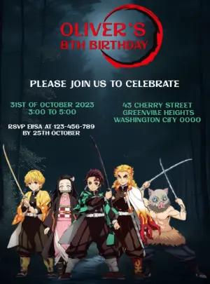 Demon Slayer Birthday Invitation with Characters to Edit Online
