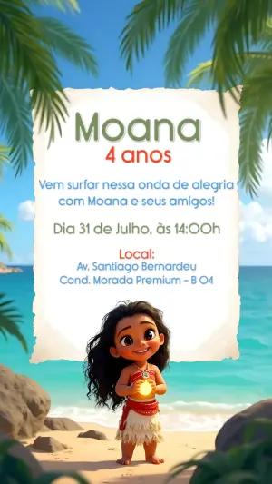 Convite de Aniversário Moana para Editar Online e Imprimir