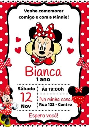 Convite de Aniversário Minnie Vermelha para Editar Online