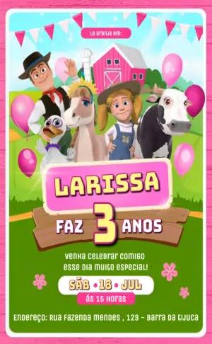 Convite Aniversário Fazenda do Zenon Rosa para Editar Online