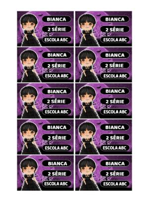 Etiqueta Escolar Wandinha Addams para Editar Online