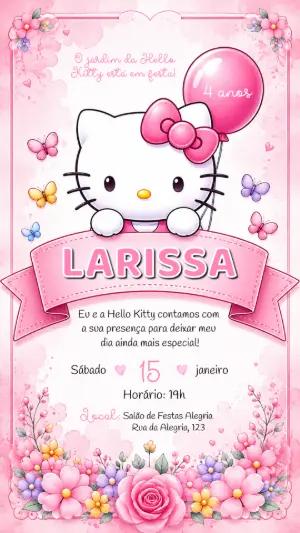 Convite de Aniversário Hello Kitty Jardim Encantado Editável