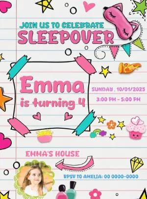 Editable Sleepover Birthday Invite | Fun Doodle & Sticker Style
