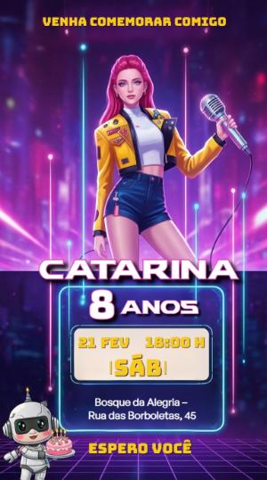 Convite Digital Aniversário Guerreiras do Kpop para Editar