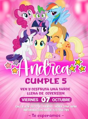 Invitación Digital de Cumpleaños My Little Pony Modelo Editable