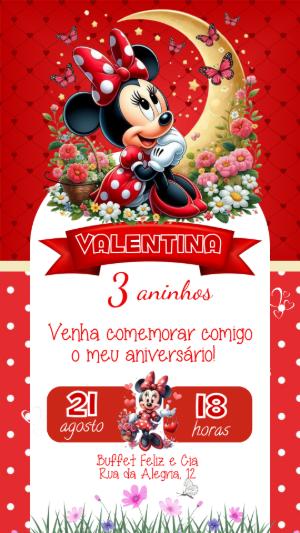 Convite de Aniversário Minnie Vermelha para Editar Online