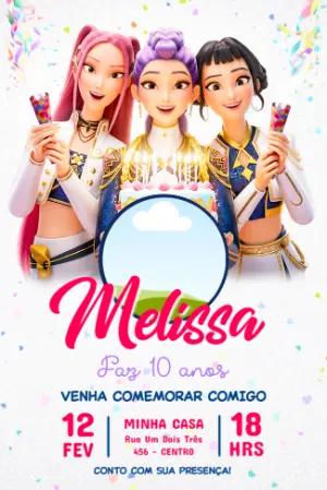 Convite Aniversário K-pop Huntrix com Foto para Editar