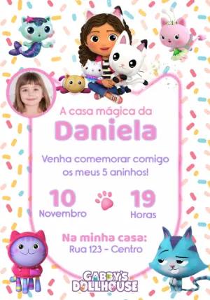 Convite Aniversário A Casa Mágica da Gabby com Foto para Editar