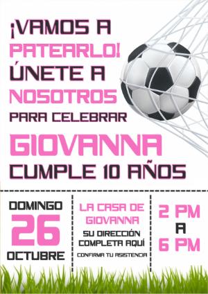 Invitación de Cumpleaños Fútbol Femenino Rosa para Editar
