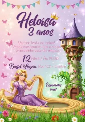 Convite Digital Aniversário Rapunzel Enrolados para Editar