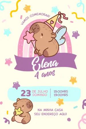 Convite de Aniversário Capivara Fofa para Editar Online