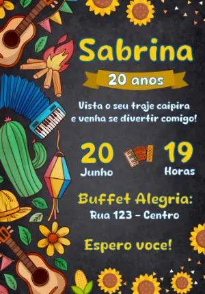 Convite de Aniversário Festa Junina Ilustrado para Editar