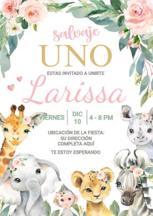 Invitación de Cumpleaños Salvaje Uno con Animalitos para Editar