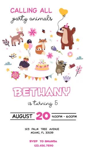 Woodland Animals Birthday Invitation Editable Template