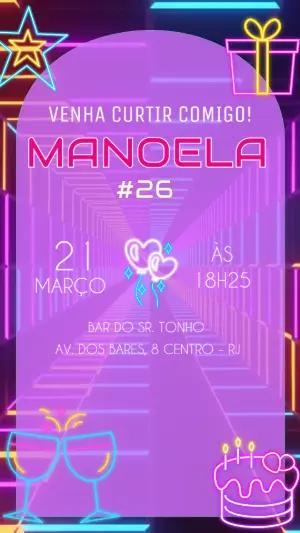 Convite de Aniversário Neon Moderno para Editar Online