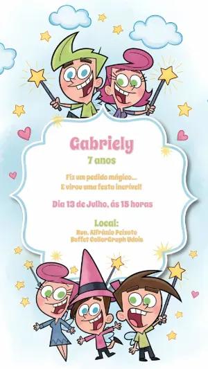 Convite de Aniversário Os Padrinhos Mágicos para Editar Online
