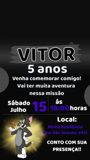 Convite Animado Tom e Jerry: Vídeo de Aniversário para Editar