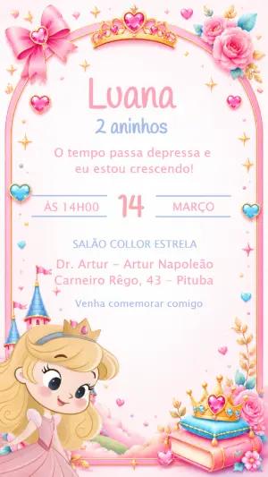 Convite de Aniversário Princesa Rosa para Editar