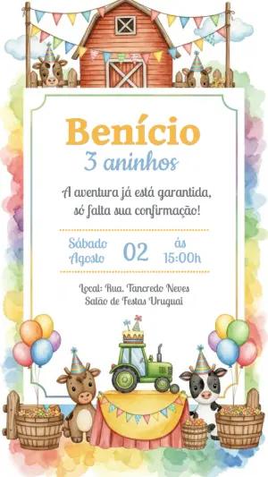 Convite Aniversário Fazendinha com Animais para Editar