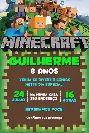 Convite Aniversário Minecraft com Personagens para Editar Online
