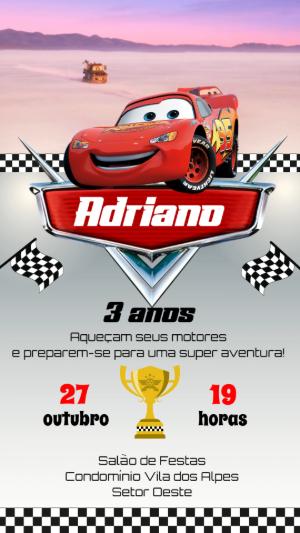 Convite Animado Aniversário Carros Disney para Editar Online