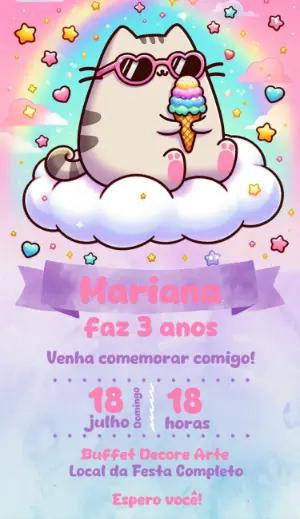 Convite de Aniversário Pusheen Cat para Editar Online