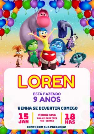 Convite de Aniversário Divertida Mente Colorido para Editar