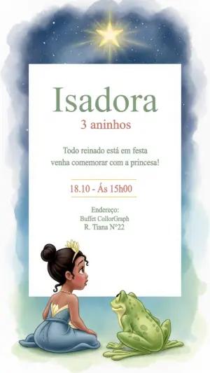 Convite de Aniversário Princesa e o Sapo para Editar Online