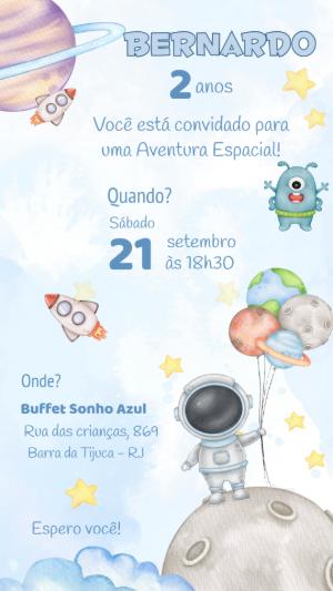 Convite Animado Aniversário Astronauta para Editar Online