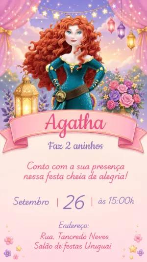 Convite de Aniversário Merida Valente Editável para Festa Princesa