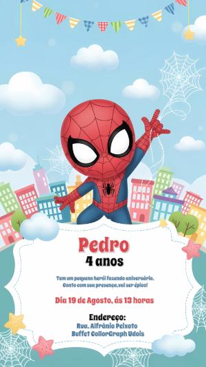 Convite de Aniversário Homem Aranha Infantil para Editar