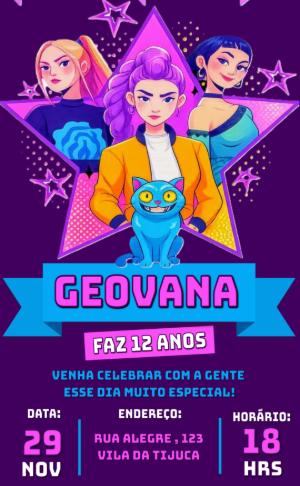 Convite Aniversário K-pop Girl Power para Editar Online