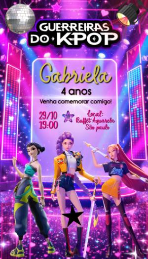 Convite de Aniversário Guerreiras do K-pop Neon Editável